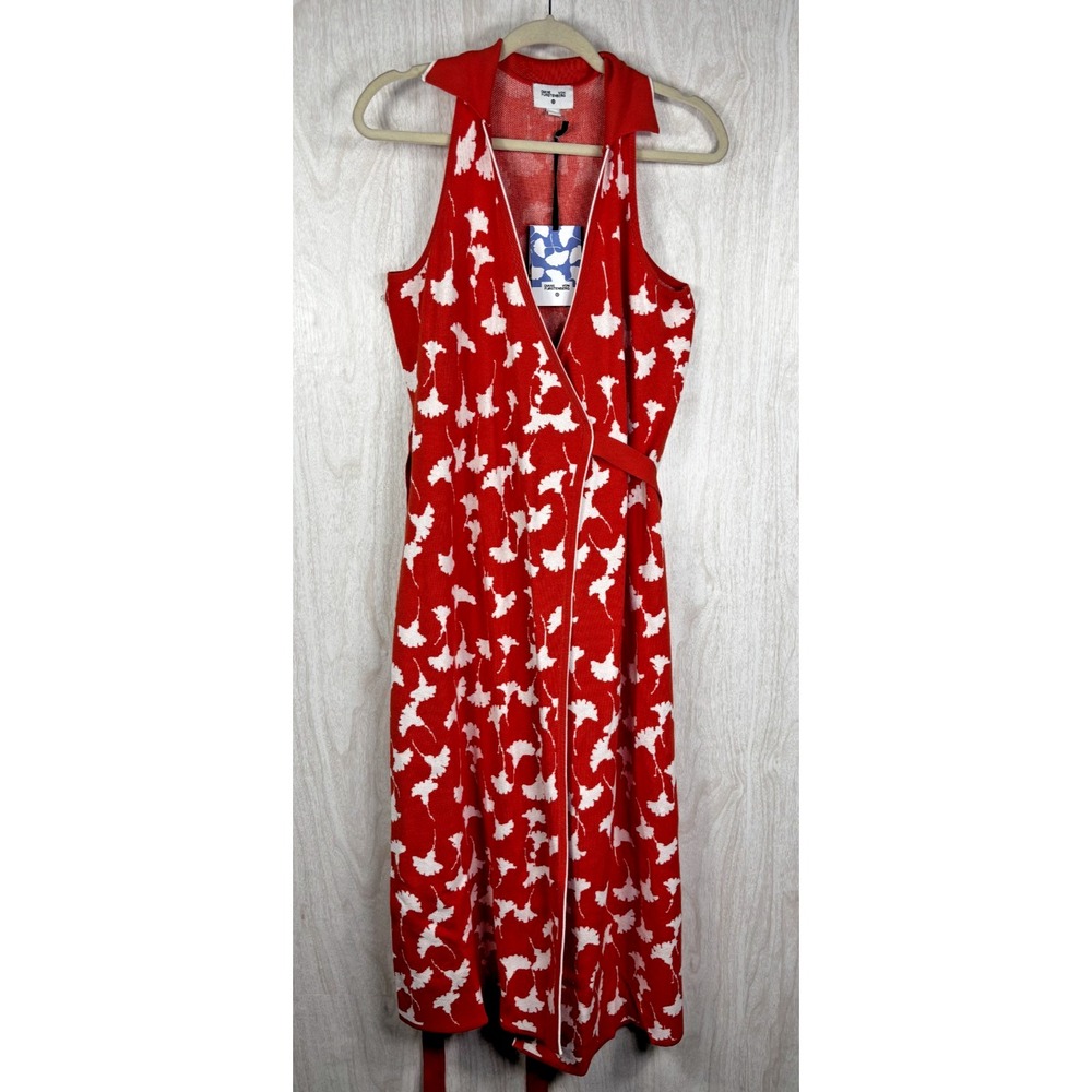 DVF for Target Ginkgo Wrap Dress‎ Women's M Red-Orange White Midi Knit NWT Chic - Picture 5 of 7